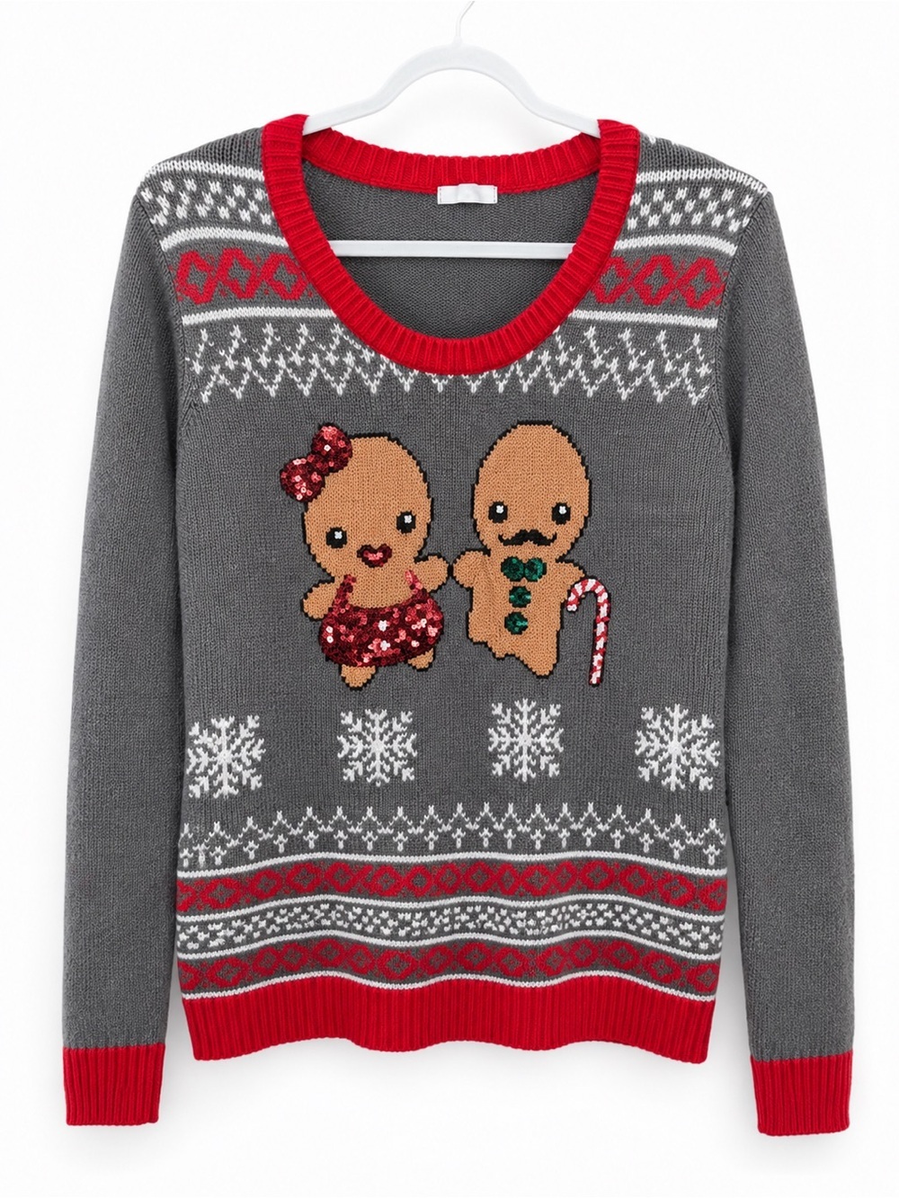 Ardene Gingerbread Couple Christmas Sweater Sequin Holiday Pullover